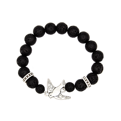 Silver Swallow Bird and Lave bead Stretch Infusion Bracelet-Good Feng Shui-for all Genders
